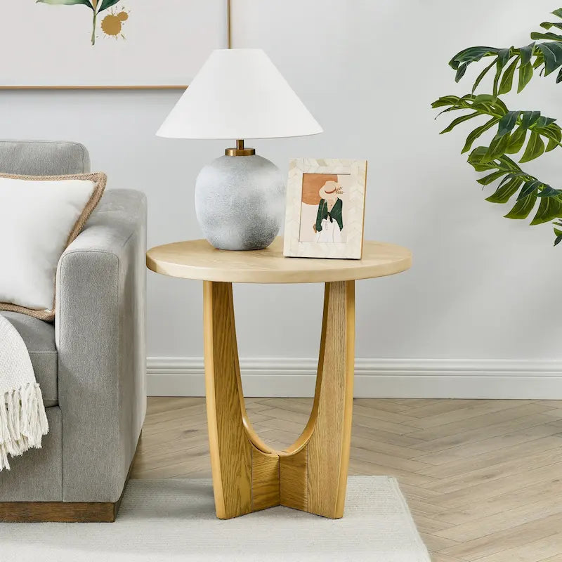 Mesa auxiliar redonda de roble, estilo Mid-Century, tablero de MDF, 1 pieza