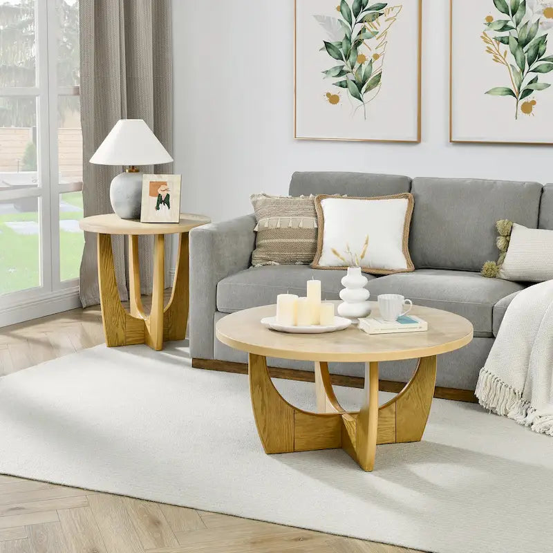 Mesa auxiliar redonda de roble, estilo Mid-Century, tablero de MDF, 1 pieza