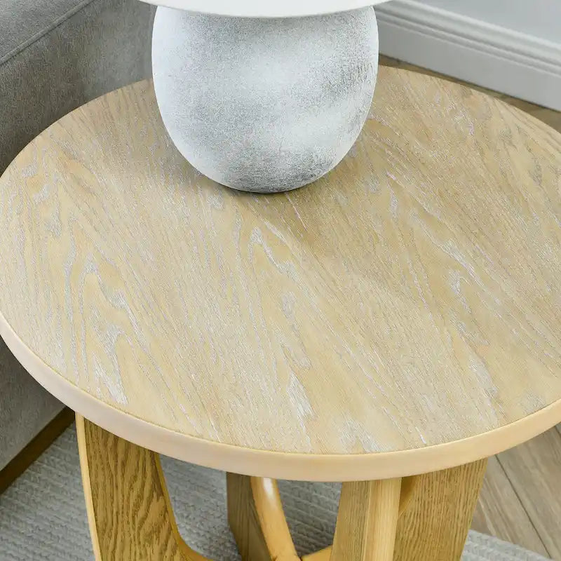 Mesa auxiliar redonda de roble, estilo Mid-Century, tablero de MDF, 1 pieza