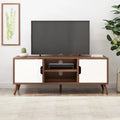 Mueble para TV de mediados de siglo blanco y nogal con 3 cajones, para televisores de hasta 49"