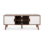 Mueble para TV de mediados de siglo blanco y nogal con 3 cajones, para televisores de hasta 49"
