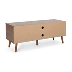 Mueble para TV de mediados de siglo blanco y nogal con 3 cajones, para televisores de hasta 49"