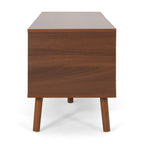 Mueble para TV de mediados de siglo blanco y nogal con 3 cajones, para televisores de hasta 49"