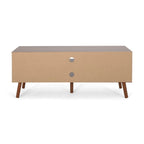 Mueble para TV de mediados de siglo blanco y nogal con 3 cajones, para televisores de hasta 49"