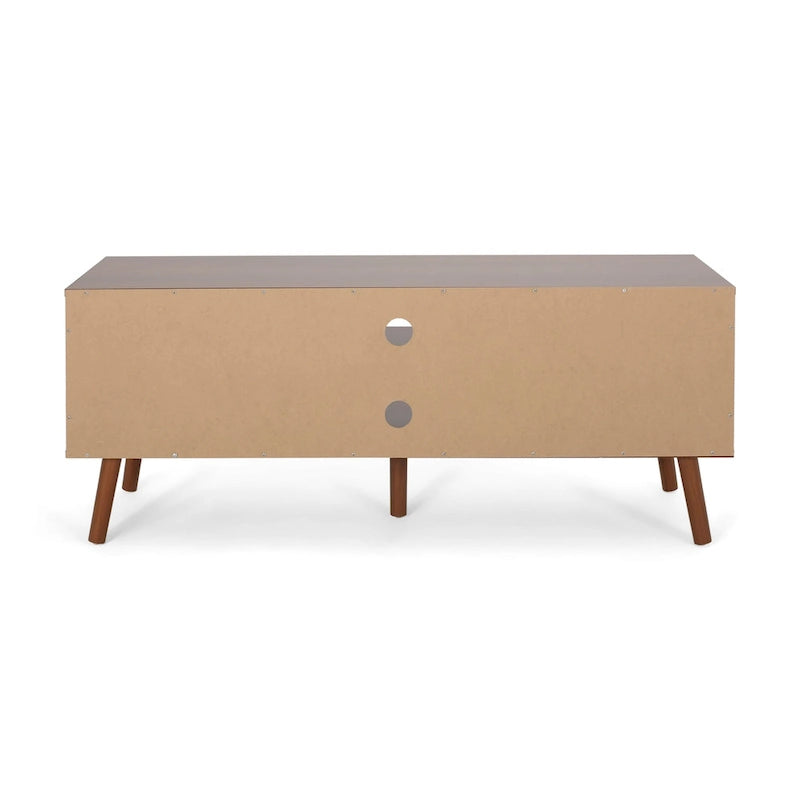 Mueble para TV de mediados de siglo blanco y nogal con 3 cajones, para televisores de hasta 49"