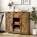 Mueble Armario Vintage Gris de Suelo con 3 Cajones, 2 Puertas y Estantes Ajustables