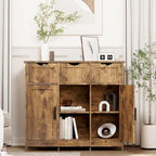 Mueble Armario Vintage Gris de Suelo con 3 Cajones, 2 Puertas y Estantes Ajustables