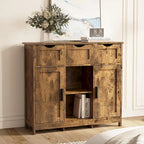 Mueble Armario Vintage Gris de Suelo con 3 Cajones, 2 Puertas y Estantes Ajustables