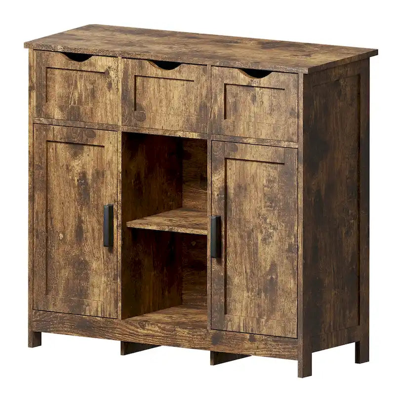 Mueble Armario Vintage Gris de Suelo con 3 Cajones, 2 Puertas y Estantes Ajustables