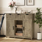 Mueble Armario Vintage Gris de Suelo con 3 Cajones, 2 Puertas y Estantes Ajustables