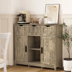 Mueble Armario Vintage Gris de Suelo con 3 Cajones, 2 Puertas y Estantes Ajustables