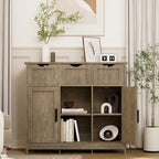 Mueble Armario Vintage Gris de Suelo con 3 Cajones, 2 Puertas y Estantes Ajustables