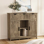 Mueble Armario Vintage Gris de Suelo con 3 Cajones, 2 Puertas y Estantes Ajustables