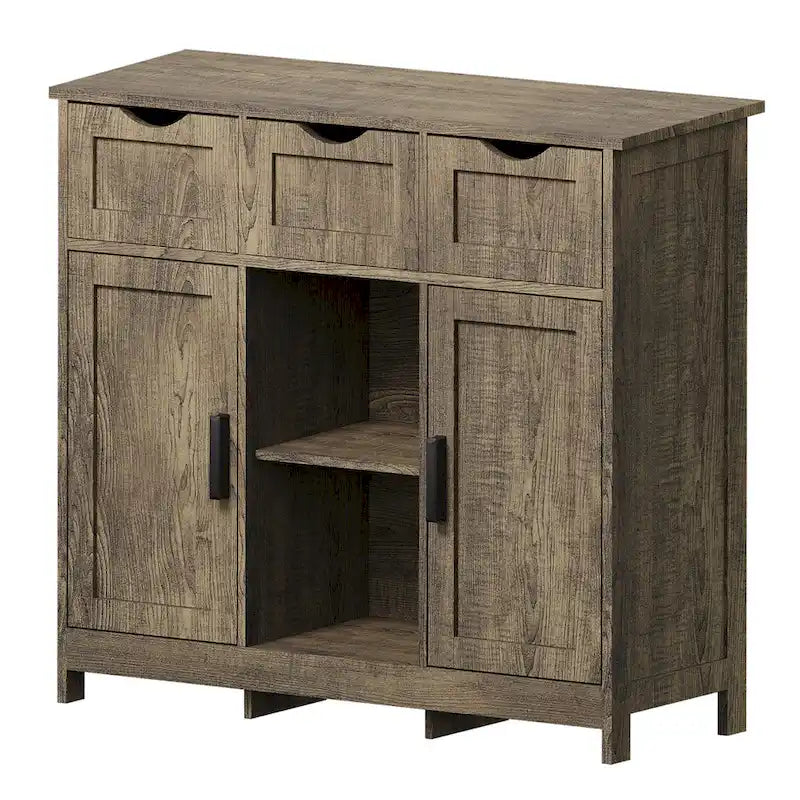 Mueble Armario Vintage Gris de Suelo con 3 Cajones, 2 Puertas y Estantes Ajustables