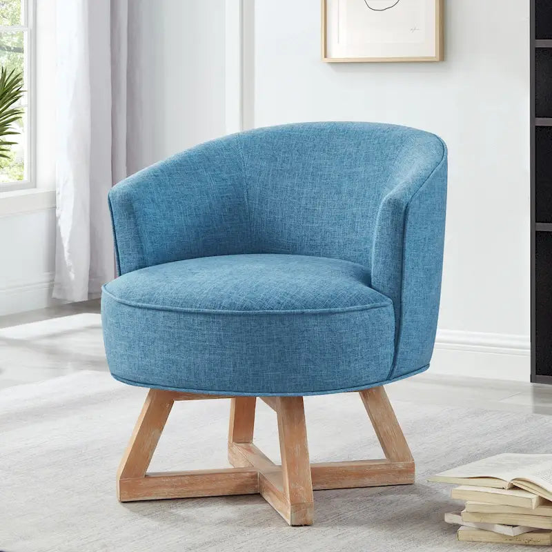 Sillón giratorio de lino azul claro, 360°, un asiento