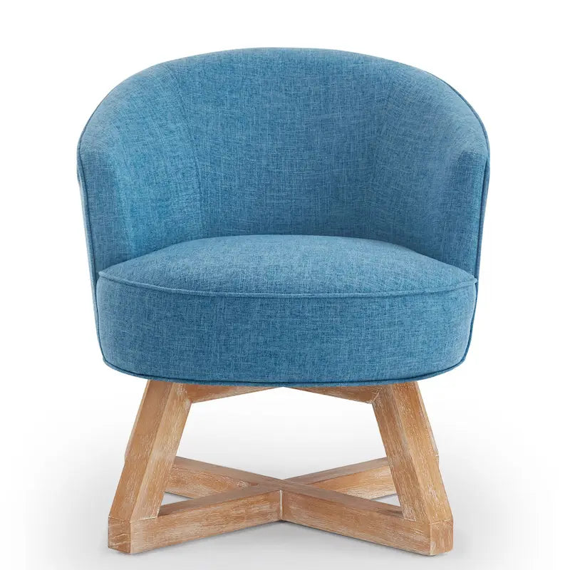 Sillón giratorio de lino azul claro, 360°, un asiento