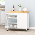 Carrito de cocina blanco moderno con ruedas, con cajón, 3 estantes y puerta de armario