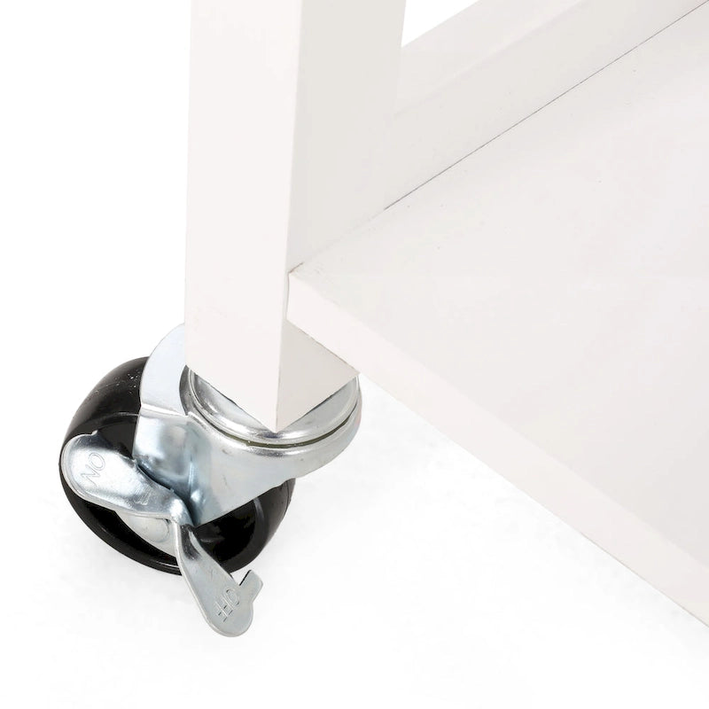 Carrito de cocina blanco moderno con ruedas, con cajón, 3 estantes y puerta de armario