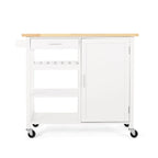 Carrito de cocina blanco moderno con ruedas, con cajón, 3 estantes y puerta de armario