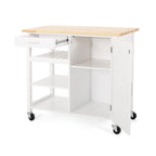 Carrito de cocina blanco moderno con ruedas, con cajón, 3 estantes y puerta de armario