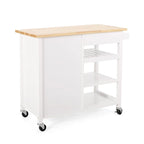 Carrito de cocina blanco moderno con ruedas, con cajón, 3 estantes y puerta de armario
