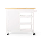 Carrito de cocina blanco moderno con ruedas, con cajón, 3 estantes y puerta de armario