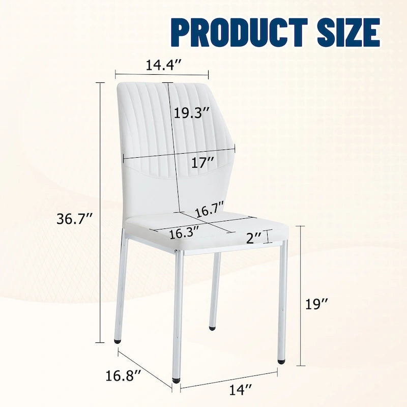 Blanco/Negro, sin reposabrazos, juego de 6 – Silla de comedor de cuero sintético con patas de metal plateado