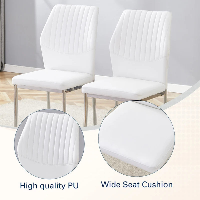 Blanco/Negro, sin reposabrazos, juego de 6 – Silla de comedor de cuero sintético con patas de metal plateado