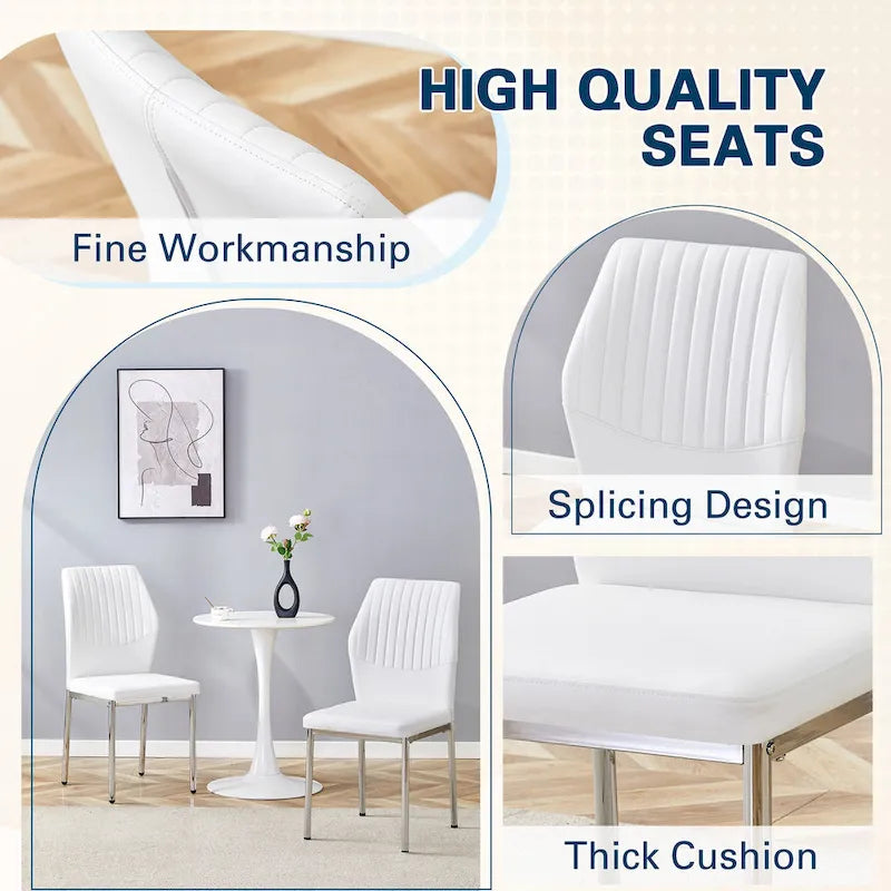 Blanco/Negro, sin reposabrazos, juego de 6 – Silla de comedor de cuero sintético con patas de metal plateado