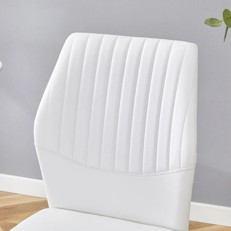 Blanco/Negro, sin reposabrazos, juego de 6 – Silla de comedor de cuero sintético con patas de metal plateado
