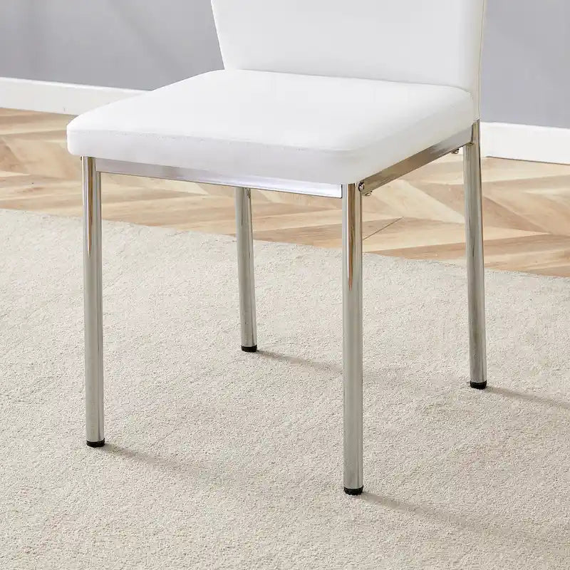 Blanco/Negro, sin reposabrazos, juego de 6 – Silla de comedor de cuero sintético con patas de metal plateado
