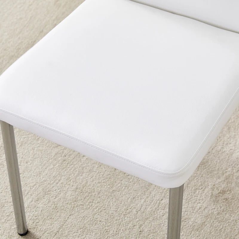 Blanco/Negro, sin reposabrazos, juego de 6 – Silla de comedor de cuero sintético con patas de metal plateado