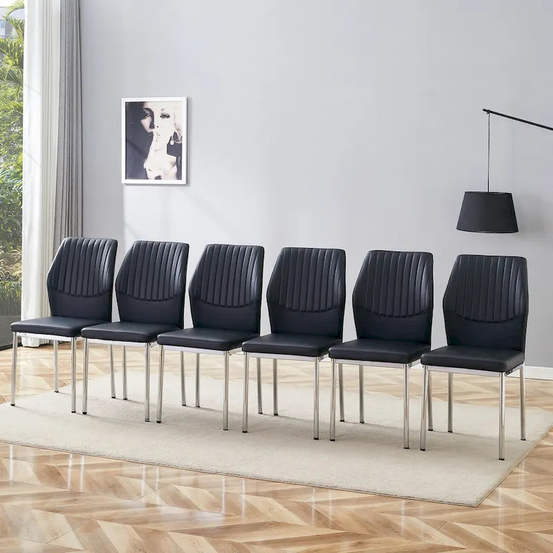 Blanco/Negro, sin reposabrazos, juego de 6 – Silla de comedor de cuero sintético con patas de metal plateado