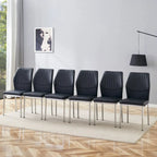 Blanco/Negro, sin reposabrazos, juego de 6 – Silla de comedor de cuero sintético con patas de metal plateado
