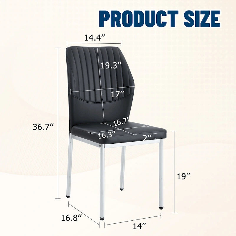 Blanco/Negro, sin reposabrazos, juego de 6 – Silla de comedor de cuero sintético con patas de metal plateado