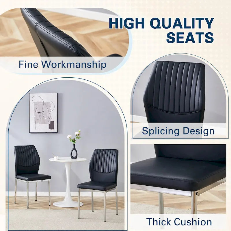 Blanco/Negro, sin reposabrazos, juego de 6 – Silla de comedor de cuero sintético con patas de metal plateado