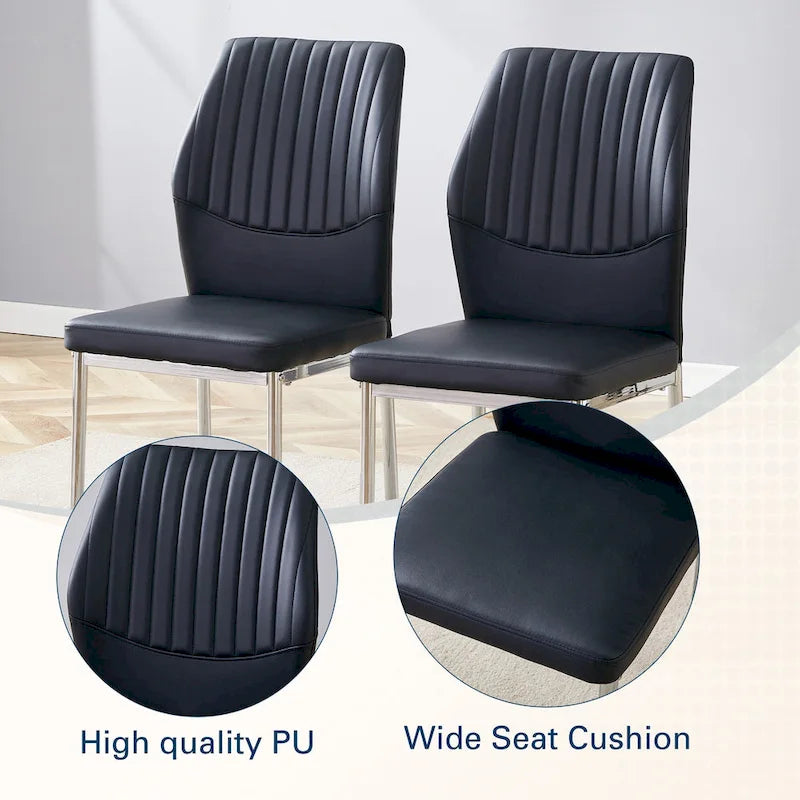 Blanco/Negro, sin reposabrazos, juego de 6 – Silla de comedor de cuero sintético con patas de metal plateado