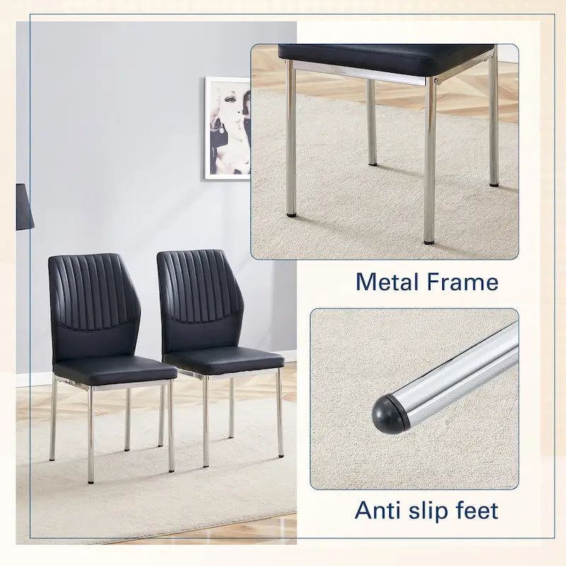 Blanco/Negro, sin reposabrazos, juego de 6 – Silla de comedor de cuero sintético con patas de metal plateado