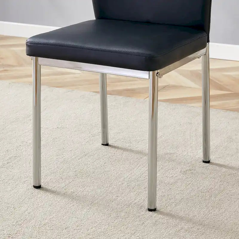 Blanco/Negro, sin reposabrazos, juego de 6 – Silla de comedor de cuero sintético con patas de metal plateado