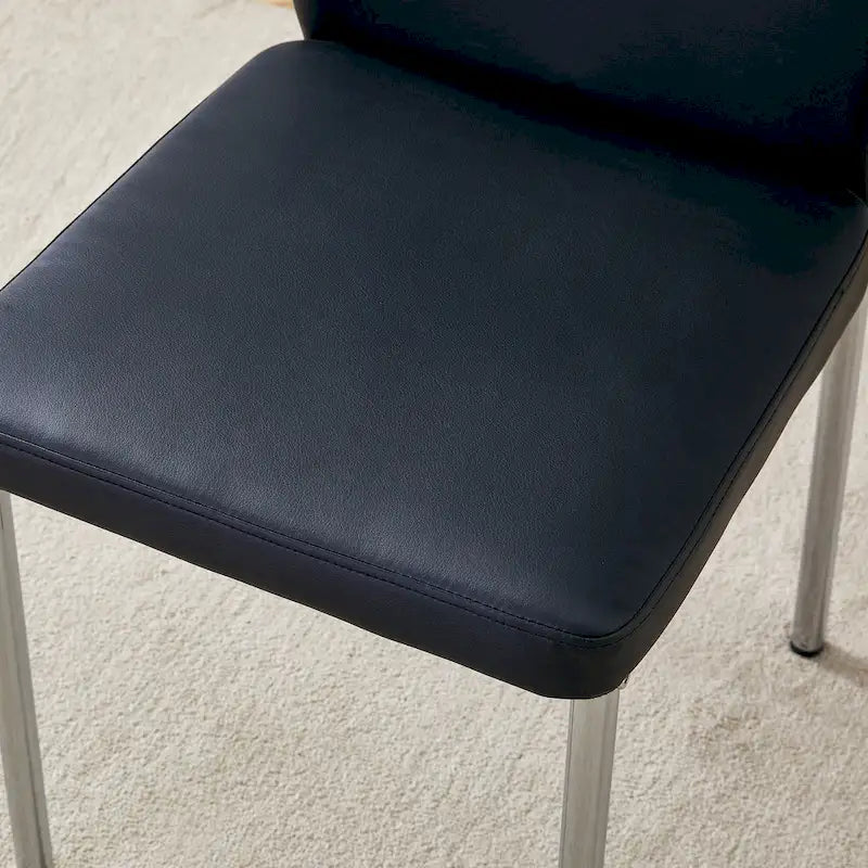 Blanco/Negro, sin reposabrazos, juego de 6 – Silla de comedor de cuero sintético con patas de metal plateado