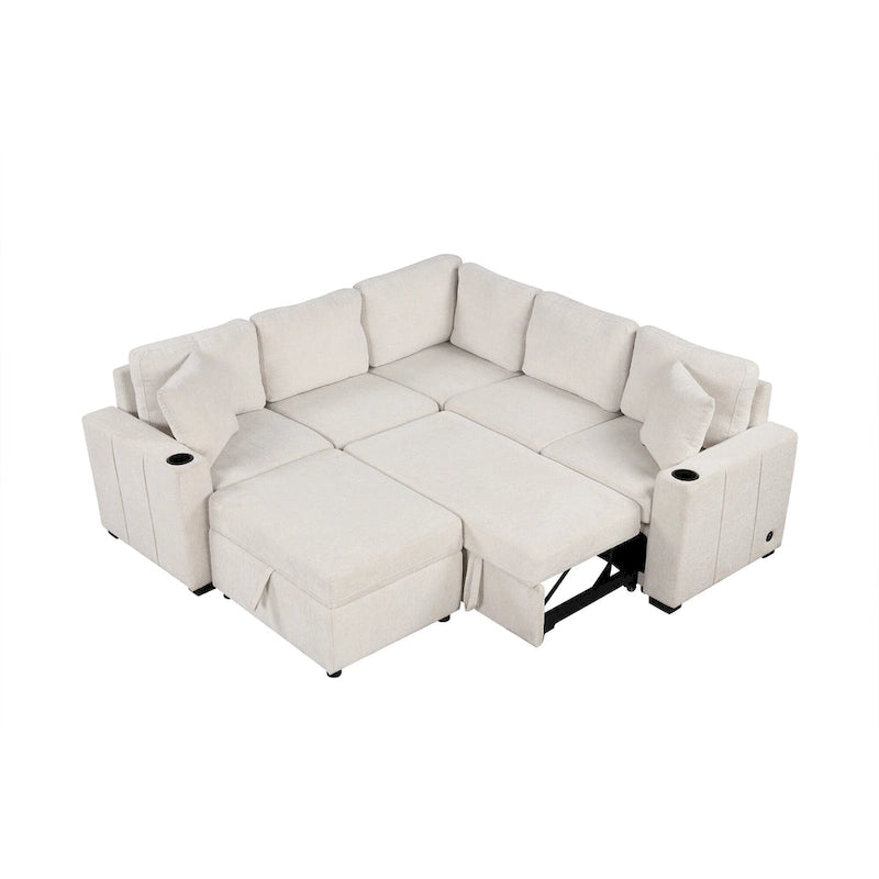 Sofá seccional cama en forma de L gris con otomana de almacenamiento, para 3-4 personas