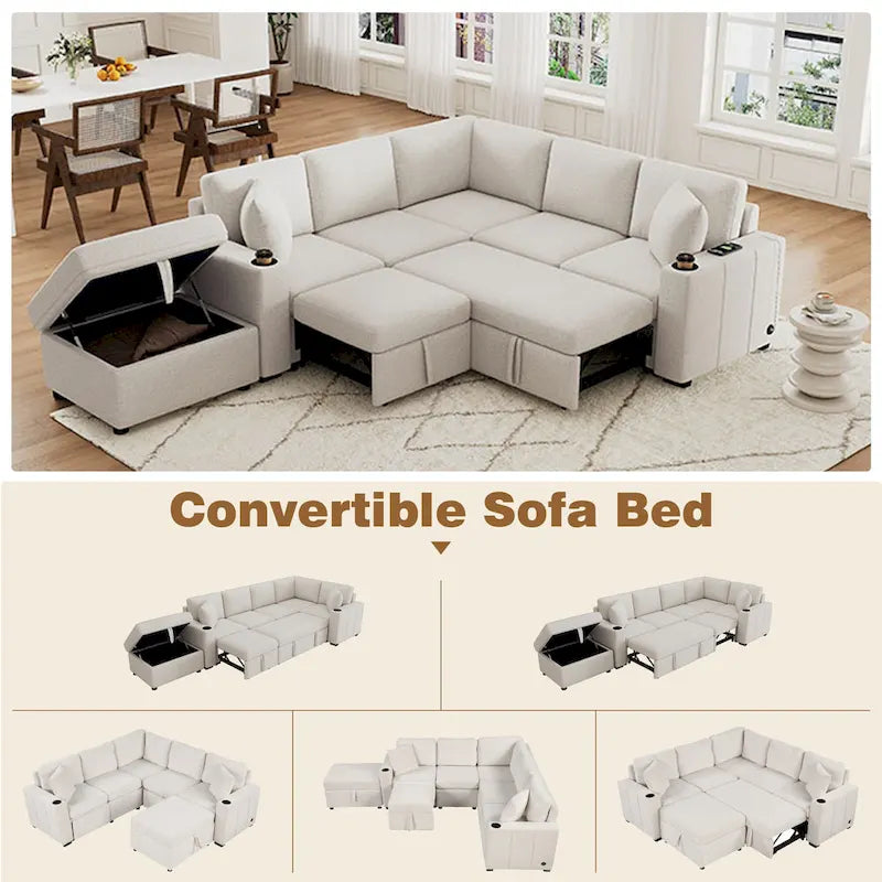 Sofá seccional cama en forma de L gris con otomana de almacenamiento, para 3-4 personas