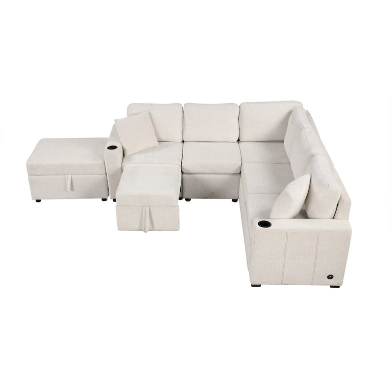 Sofá seccional cama en forma de L gris con otomana de almacenamiento, para 3-4 personas