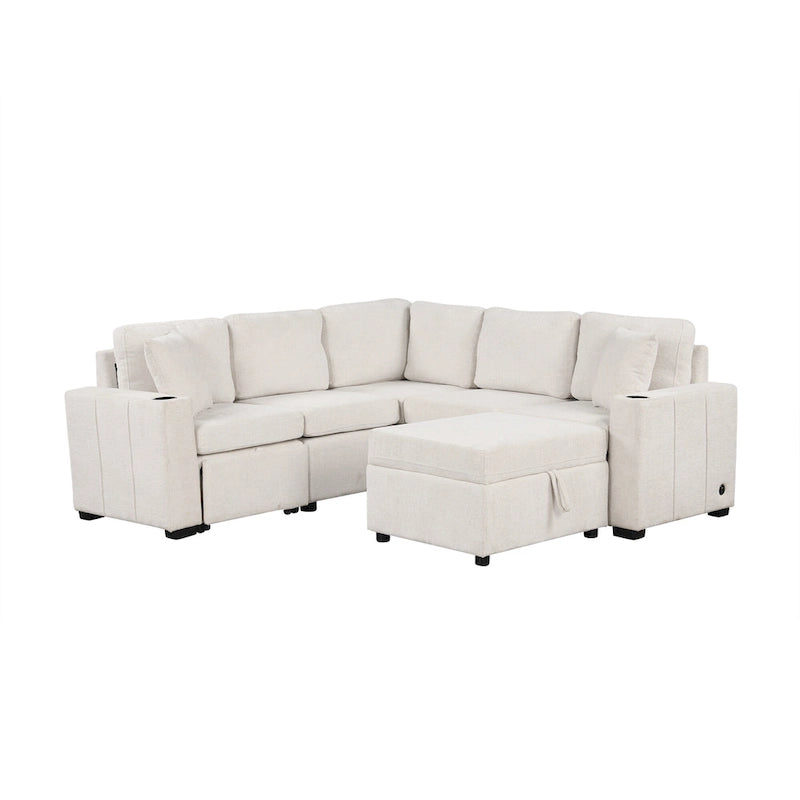 Sofá seccional cama en forma de L gris con otomana de almacenamiento, para 3-4 personas