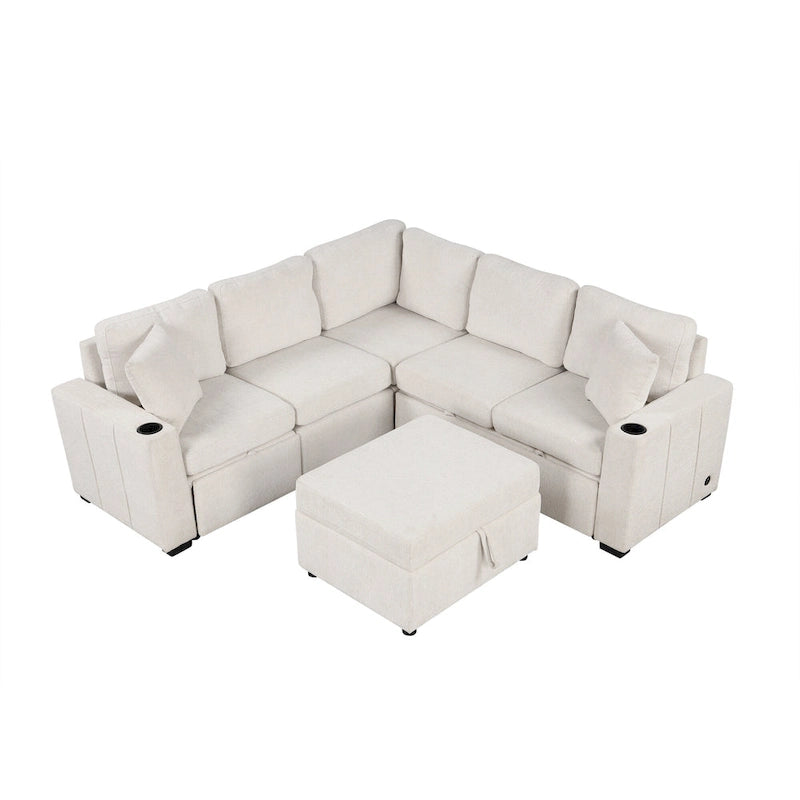 Sofá seccional cama en forma de L gris con otomana de almacenamiento, para 3-4 personas