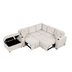 Sofá seccional cama en forma de L gris con otomana de almacenamiento, para 3-4 personas