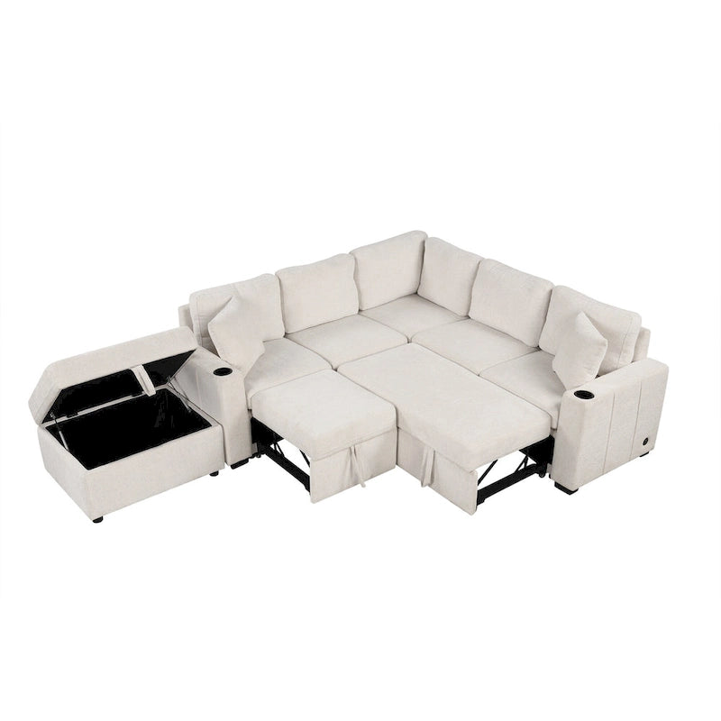 Sofá seccional cama en forma de L gris con otomana de almacenamiento, para 3-4 personas