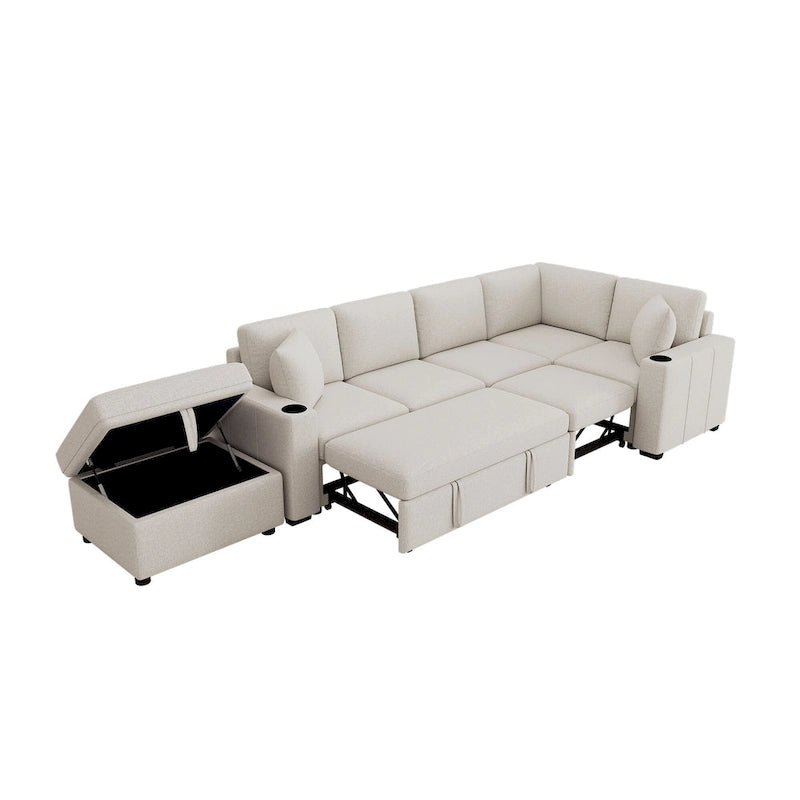 Sofá seccional cama en forma de L gris con otomana de almacenamiento, para 3-4 personas