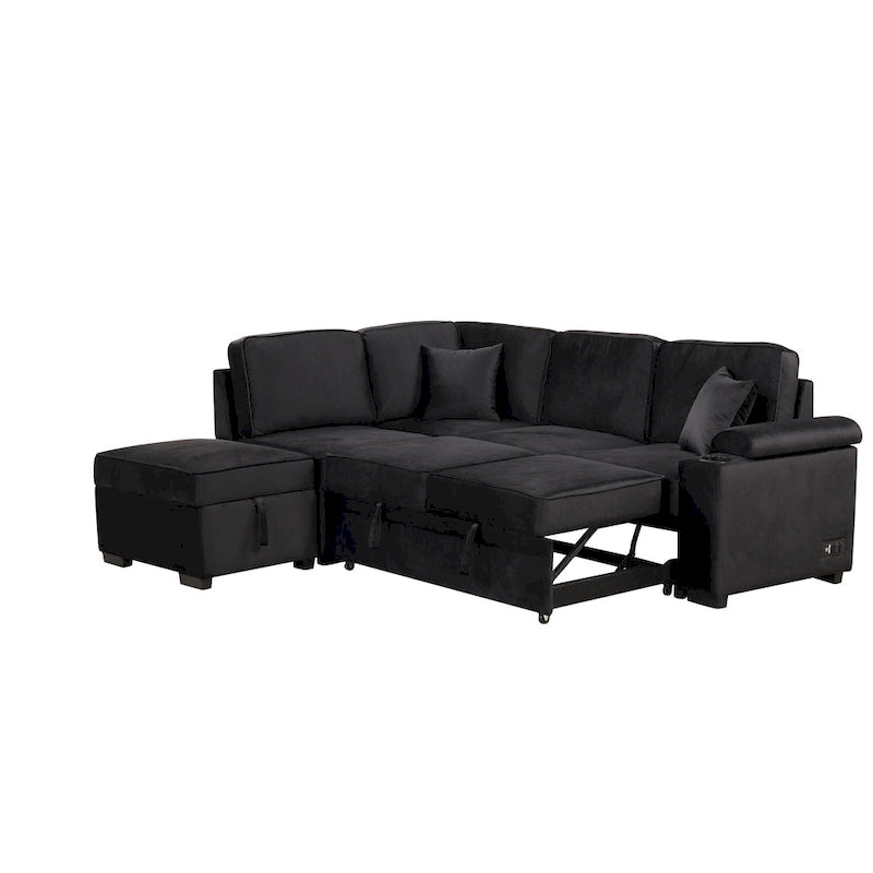 Sofá seccional cama en forma de L gris con otomana de almacenamiento, para 3-4 personas