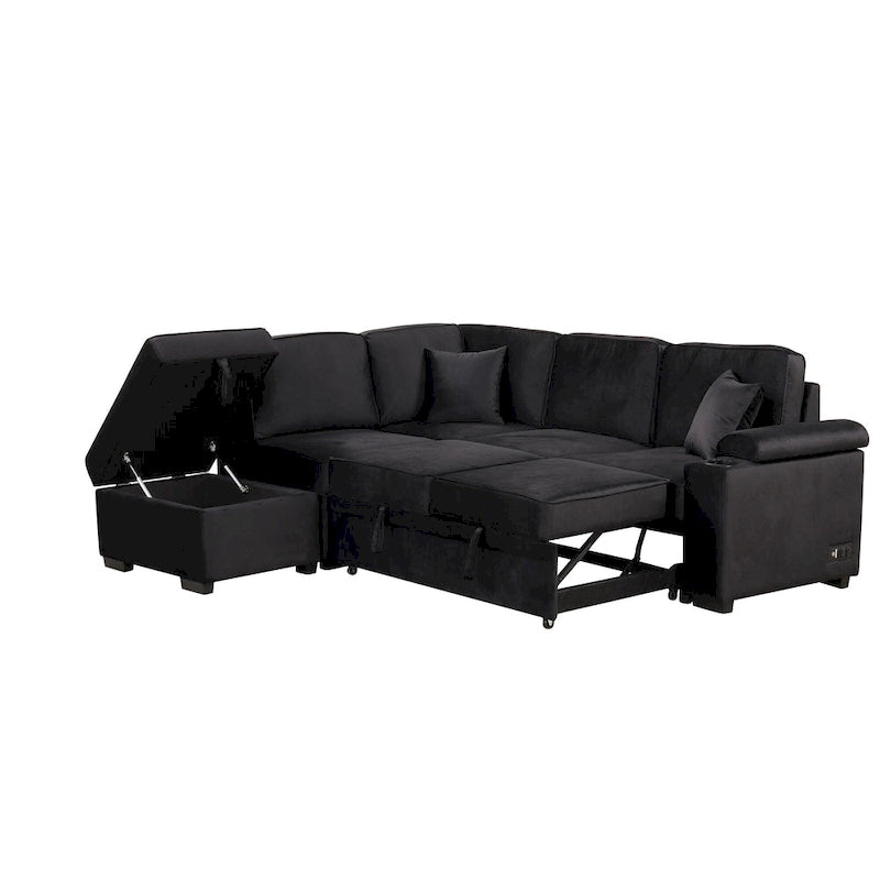 Sofá seccional cama en forma de L gris con otomana de almacenamiento, para 3-4 personas